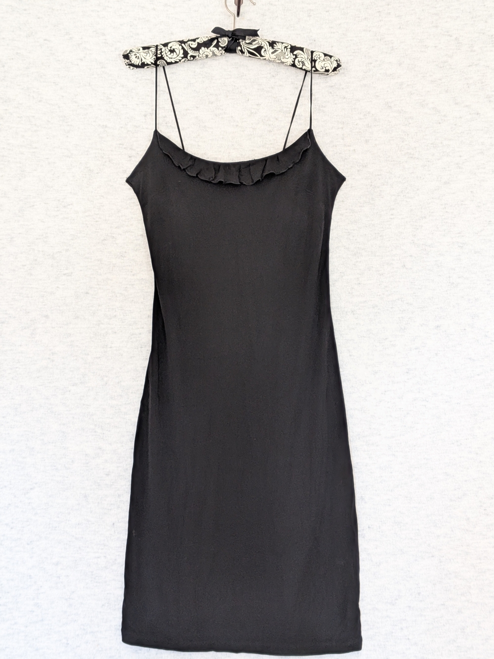 VTG Ralph Lauren Black Rayon Ruffle Slip Dress Sz XS Y2K Spaghetti Strap